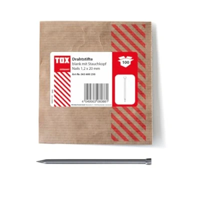 Afbeelding van TOX draadnagels 1,2x20 mm met stootkop voor bijna onzichtbare bevestigingen in hout, blank staal, 100 st. hersluitbare en milieuvriendelijke papieren verpakking, 063600250