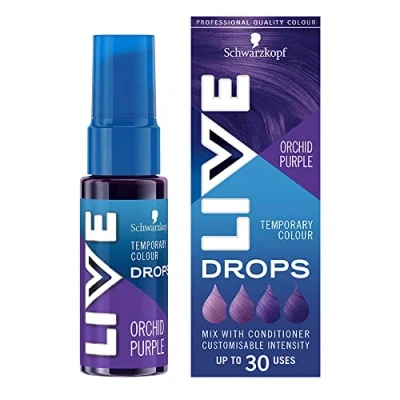 Afbeelding van Schwarzkopf LIVE Color Drops Vegan Semipermanente paarse haarverf, 2 tot 12 wasbeurten, houdbaar, orchid paars, 30 ml