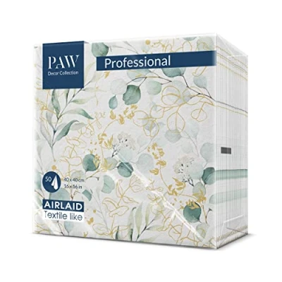 Afbeelding van PAW Airlaid Servetten (40 x 40 cm) I 50 Stuks Bruiloft en Verjaardag Decoratie Ideaal voor Bruiloften, Communies, Recepties Elegant Tafeldecoratie Kleur: Gouden eucaliptus