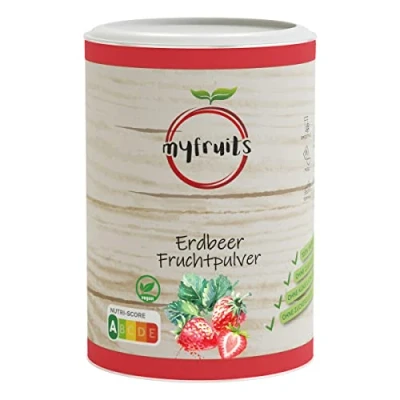 Afbeelding van myfruits Aardbeipoeder, gevriesdroogd fruitpoeder, 350 g, 100% aardbeien gedroogd en gemalen, fruitpoeder voor smoothie, shakes yoghurt
