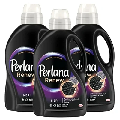 Afbeelding van Perlana Renew Neri vloeibaar wasmiddel voor donkere stoffen met reparatiecomplex wasmachine en handwas, 3 flessen à 1,44 l