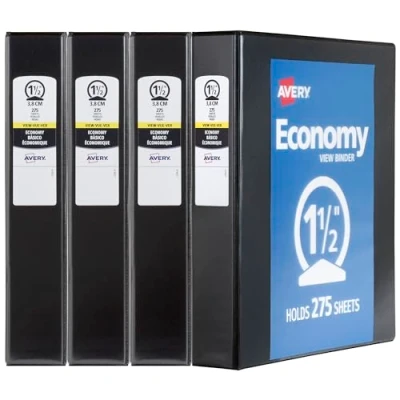 Afbeelding van Avery 5725 zichtboek met 3,8 cm ronde ring, zwart 4 pack 1,5 inch