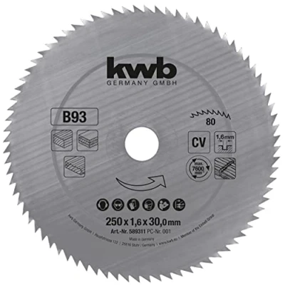 Afbeelding van kwb Cirkelzaagblad 250 x 30 mm fijne nauwkeurige snede voor houten panelen, profielhout en zacht hout Made in Germany
