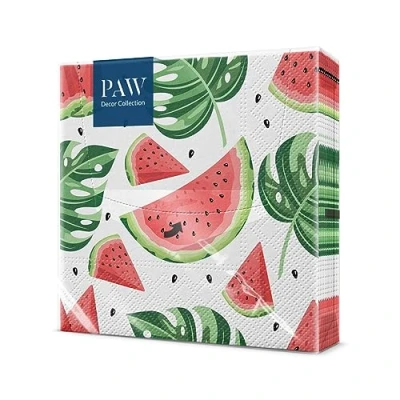 Afbeelding van PAW Papieren Servetten 3 laags (33 x 33 cm) I 20 Stuks Gedrukt met Inkt op Waterbasis Verjaardag Decoratie Ideaal voor Verjaardagsfeestjes, Recepties Kleur: Tasty Watermelons