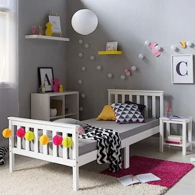 Afbeelding van Homestyle4u 1416 houten bed grenen massief, eenpersoonsbed van bedframe met lattenbodem, 90x200 cm, wit