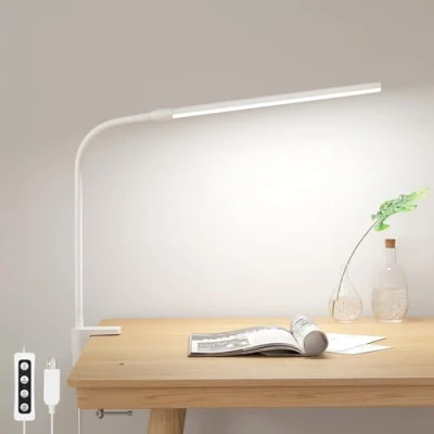Afbeelding van Lepro Led bureaulamp, flexibel, 360 graden, met klem, 54 leds, 460 lm, dimbaar, 3 verlichtingsmodi x 10 helderheidsniveaus, voor kantoor, nachtkastje, studie (wit)