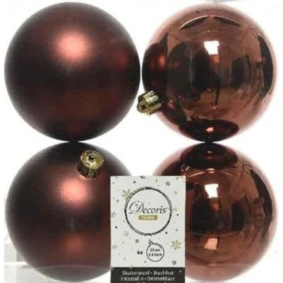 Afbeelding van Decoris Kerstballen 4 st bruin kunststof mat glans 10 cm