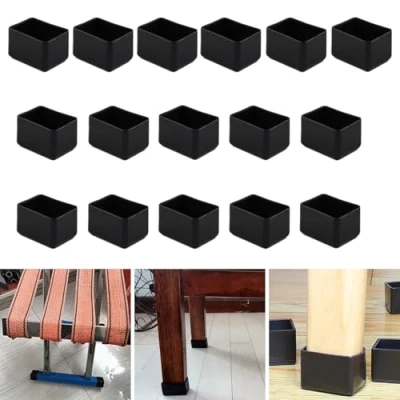 Afbeelding van 16 stuks rechthoekige 30 x 35 mm siliconen stoelpootbeschermers, zwarte stoelpootdoppen, meubelvoetbeschermers, stoelpootbeschermers om krassen op hardhouten vloeren te voorkomen en lawaai