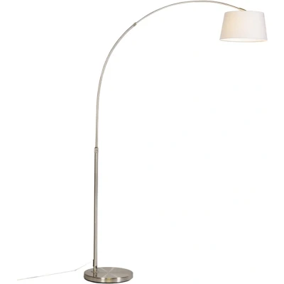 Afbeelding van QAZQA Moderne booglamp staal met witte stoffen kap Arc Basic