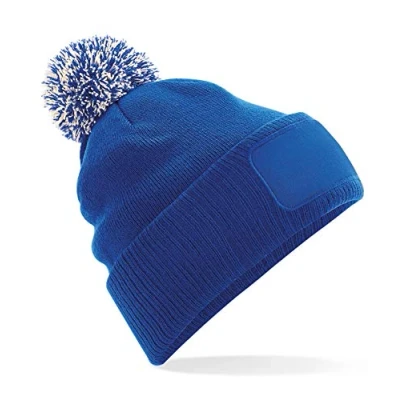 Afbeelding van Beechfield Snowstar patch beanie B443 Bright Royal / Off White