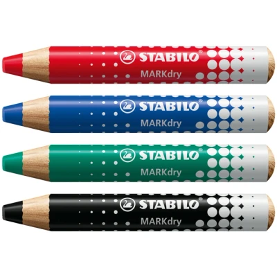 Afbeelding van Whiteboardpotlood STABILO MARKdry 648/4 inclusief slijper en microvezeldoek assorti etui à 4 stuks