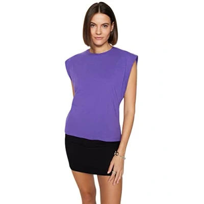 Afbeelding van Trendyol TWOSS20TS0021 Volwassenen Vrouwen T shirt Single Donkerpaars L