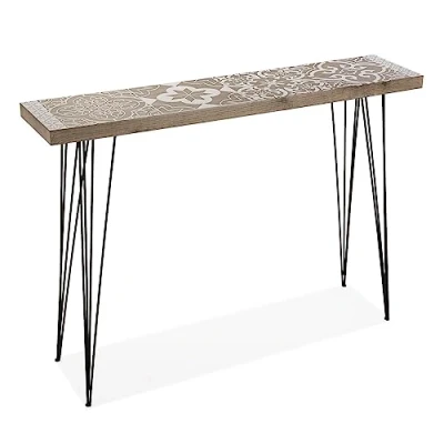 Afbeelding van Versa Dallas Smalle hal of vestibule Entree meubilair, Console Tafel, Afmetingen (H x B H) 80 25 110 cm, Hout en Metaal, Kleur Bruin wit