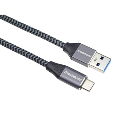 Afbeelding van PremiumCord USB C naar 3.0 aansluitkabel 1 m, datakabel SuperSpeed tot 5 Gbit/s, snel opladen 3 A, 3.1 generatie type stekker, textielkabel gevlochten, kleur zwart, lengte m