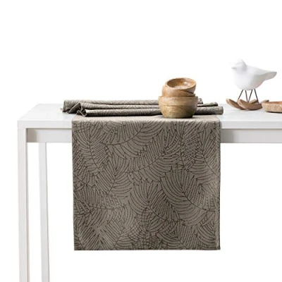 Afbeelding van AmeliaHome Tafelloper 40 x 140 cm, lotuseffect, waterafstotend, bladeren, cappuccino Gaia