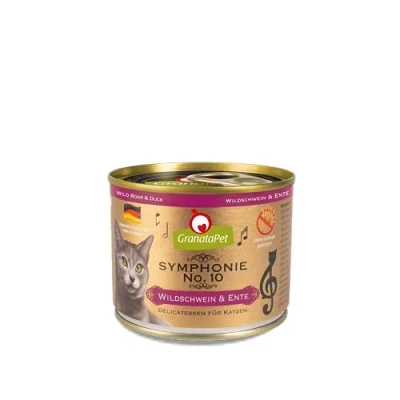 Afbeelding van GranataPet Symphonie No. 10 Wild zwijn &amp; eend, 6 x 200 g, kattenvoer zonder granen en suikertoevoegingen, filet in natuurlijke gelei, delicaat natvoer voor katten