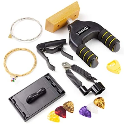 Afbeelding van RockJam Universele gitaaraccessoires, superkit met gitaarwandhouder, snaren voor elektrische gitaren, akoestische multitool gitaar, capo, gitaarplectrums en plectrumhouder