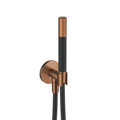Afbeelding van HotBath Cobber M440 staafhanddouche met wandsteun en uitlaat doucheslang 150cm koper Geborsteld PVD