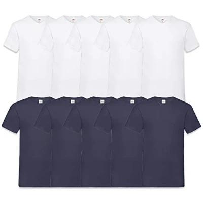 Afbeelding van Fruit of the Loom T shirt voor heren, met V hals, voordeelverpakking van 10 stuks, 5 wit/5 navy, XL