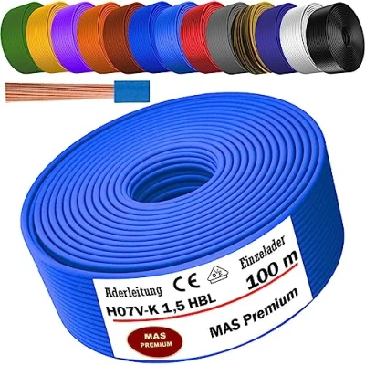 Afbeelding van MAS Premium Van 5 tot 100 m aderkabel H07 V K 1 x 1,5 mm² SW, HBL, GNGE, GN, RT, DBL, BR, OR, GR, WS, VIO, U MAR.BL of GE enkele ader flexibel (lichtblauw, m)