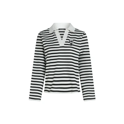 Afbeelding van KARL Lagerfeld IKON Striped Poloshirt, Dames, Maat: Large, Black cannoli/cream stripe