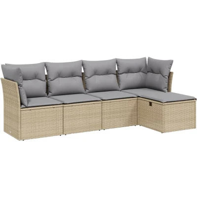 Afbeelding van 5 delige Loungeset met kussens poly rattan gemengd beige