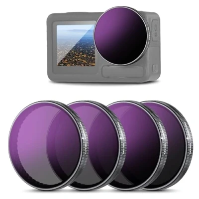 Afbeelding van NEEWER ND/PL filterset compatibel met DJI Osmo Action 3/4/5 Pro, 4 stuks, ND8/PL+ND16/PL+ND32/PL+ND64/PL, Cam accessoires, polariserend neutral density filter, HD meerlaags optisch glas, FL A77