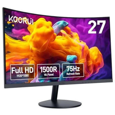 Afbeelding van KOORUI Gebogen Monitor 27 Inch FHD Computermonitor, VA Paneel, 60Hz, Kromming 1800R, Kantelinstelling, Oogverzorging, HDMI, VGA Gaming Monitor, Zwart 27N5C