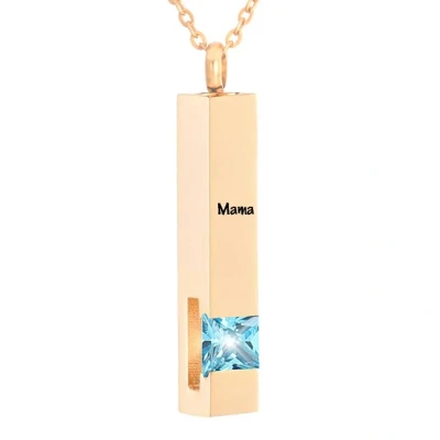 Afbeelding van Luxe Ashanger Met Ketting En Gravering Mama Assieraad Rosegoudkleurig Aqua Steen As Gedenksieraad Urn Incl. vuller