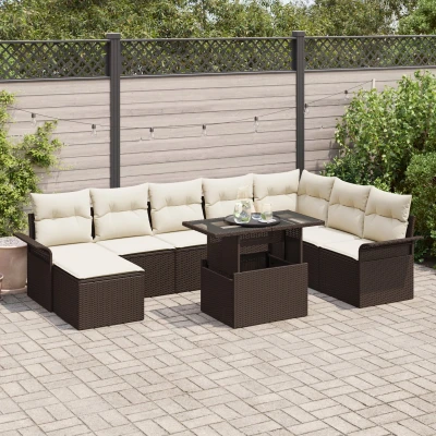 Afbeelding van vidaXL 9 delig Tuin Sofa Set met Kussens Bruin Poly Rattan
