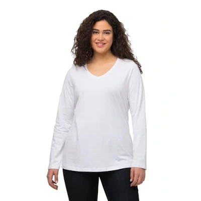 Afbeelding van Ulla Popken Dames basic, V hals, slim, lange mouwen, sneeuwwit, 54/56, 54/56 Grote maten