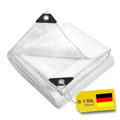 Afbeelding van WDB Afdekzeil met oogjes waterdicht 100 g Tentzeil beschermend zeil tuinzeil dubbelzijdig gecoat weerbestendig transparant (3 m x 5 m)