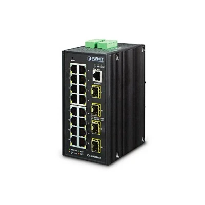 Afbeelding van Planet Industie L2 Managed Switch 16 poorts 10/100/1000T 4 100/1000X SFP (16 Havens), Netwerkschakelaar, Zwart