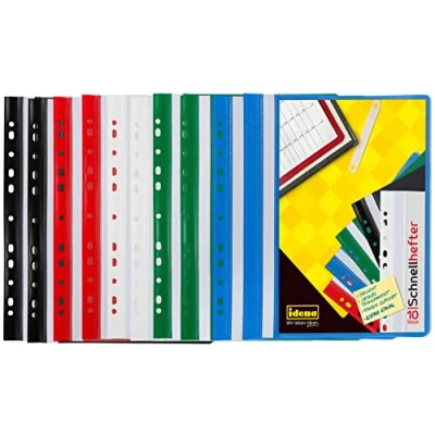 Afbeelding van Idena 307862 Snelhechter voor DIN A4, geperforeerd, kunststof, 2 x blauw/groen/rood/wit/zwart, 10 stuks
