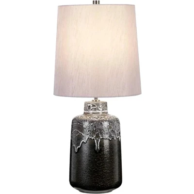 Afbeelding van Elstead Lighting LED Tafellamp Woolwich 1X E27 Max 60W Textured Graphite, White Glaze and Silver Shade.