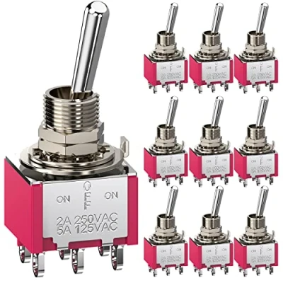 Afbeelding van CLDIY tuimelschakelaar, AC 5 A/125 V, 2 A, 250 6 polige aansluitingen aan/uit, 3 standen, DPDT miniatuur auto, dashboard, 10 stuks