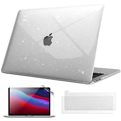 Afbeelding van Fintie Hoes compatibel met MacBook Pro 13 inch M2/M1 (2022 2016) A2338/A2289/A2251/A2159/A1989/A1706/A1708, harde beschermhoes + toetsenbordhoezen displaybeschermfolie, transparant (glitter)