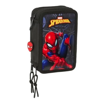 Afbeelding van Schooletui met Accessoires Spider Man Attack Zwart 12,5 x 19,5 5,5 cm 37 Onderdelen
