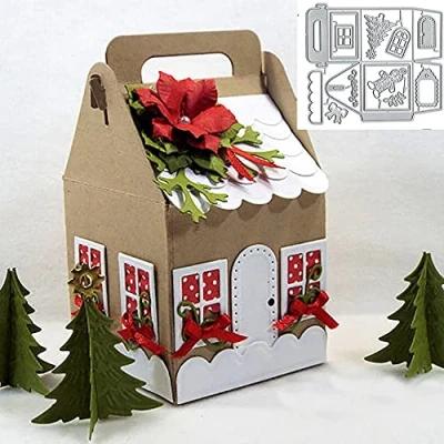 Afbeelding van Kerstdoos Boomdeur Metalen Die Cuts, Vrolijk Kerstfeest Snoep Geschenkdoos Snijden Stencils DIY Scrapbooking Fotoalbum Decoratieve Embossing Papier Kaarten Maken