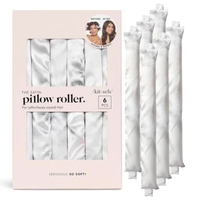 Afbeelding van Kitsch Satijnen kussenrollen Zachte rollen zachter dan zijde voor alle haartypes, flexibele hitteloze krultang, 6 stuks marmer