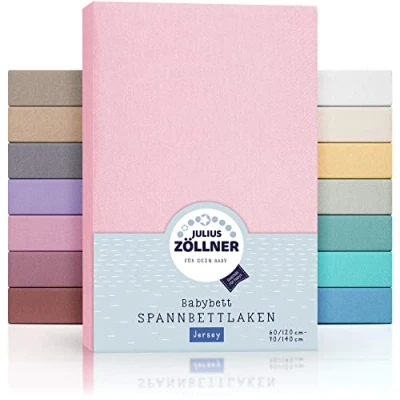 Afbeelding van Julius Zöllner jersey hoeslaken voor baby en kinderbed, 100% katoen, Oeko Tex Standard 100 gecertificeerd, afmetingen: 60 x 120 cm / 70 140 cm, set van 2, roze