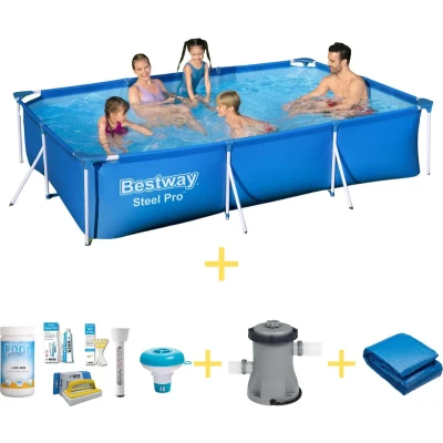 Afbeelding van Bestway Zwembad Steel Pro 300 x 201 66 cm Inclusief WAYS Onderhoudspakket, Filterpomp &amp; Grondzeil