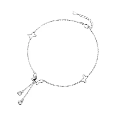 Afbeelding van N3 Collecties 925 sterling zilveren holle vlinderzirkoon kwastjes enkelbanden voor dames