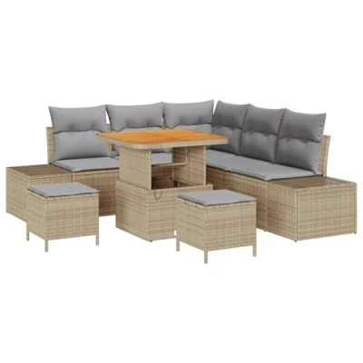 Afbeelding van vidaXL 8 Stuk Tuin Sofa Set met Kussens Beige Poly Rattan Acacia