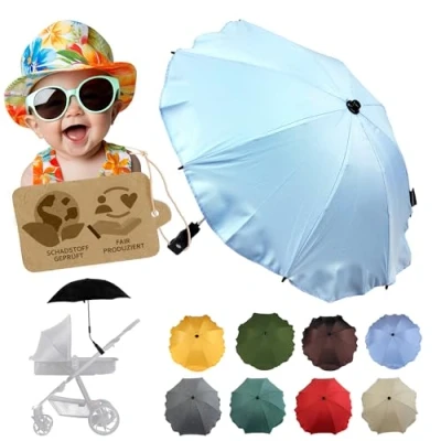 Afbeelding van universele zonwering [Parasol voor kinderwagen] Buggy UV bescherming 50+ met houder, buigzame parasol ronde en ovale buizen, verstelbaar (lichtblauw)