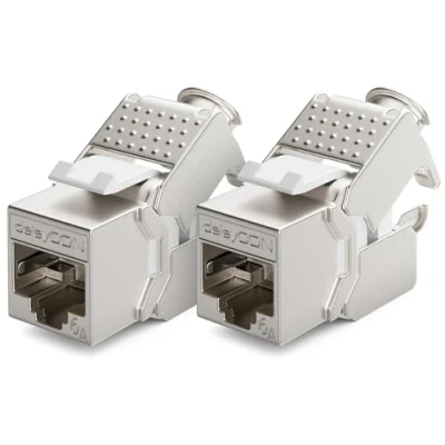 Afbeelding van deleyCON 2x Keystone Module CAT 6a Jack Volledig Afgeschermd STP RJ45 Bus Gereedschapsvrij Dankzij Snap In Montage Ruwe Kabel 500Mhz 10GBit/s