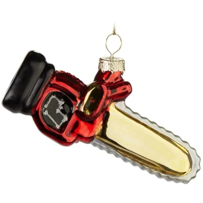Afbeelding van BRUBAKER Kettingzaag Handbeschilderde Kerstbal Van Glas 11 cm Motorzaag Voor Houthakkers En Handwerkers Mondgeblazen Kerstboomversiering Decoratie Figuur Rood, Goud Zwart