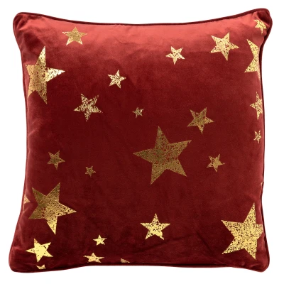 Afbeelding van STARS Sierkussen 45x45 cm velvet met gouden sterren Biking red rood
