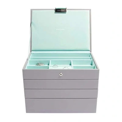Afbeelding van Stackers duifgrijs met mintgroen klassieke middelgrote sieradendoos, set van 4