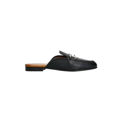 Afbeelding van Sacha Dames Zwarte leren slip on loafers met goudkleurige chain Maat 37